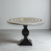 Bone Inlay Diamond Design Round Dining Table Black